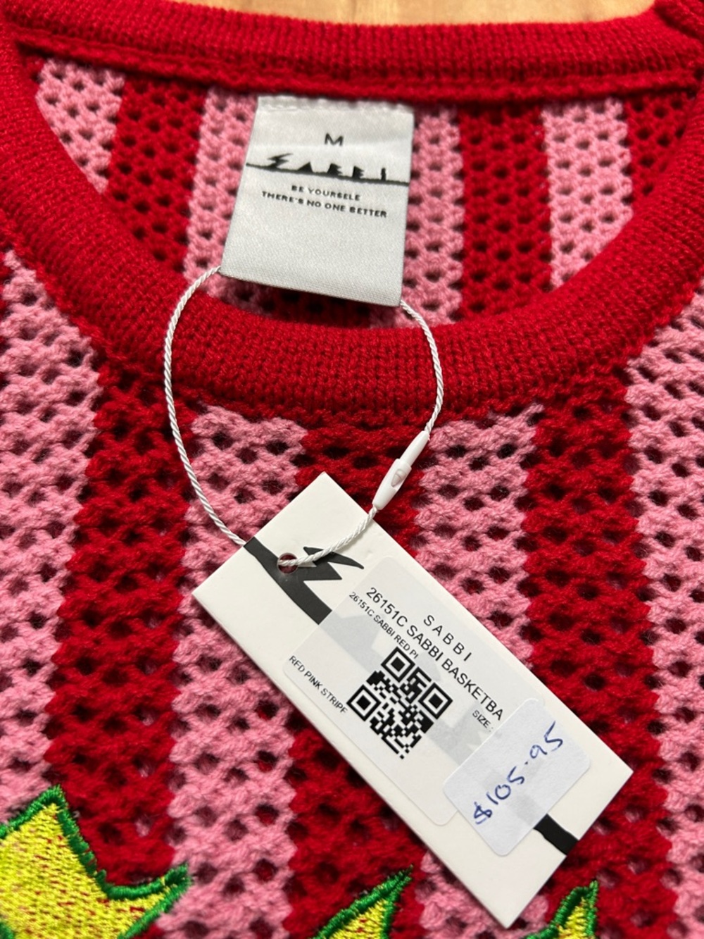 Sabbi ~ THE KNIT B-BALL SINGLET - RED & PINK - Picture 3 of 7